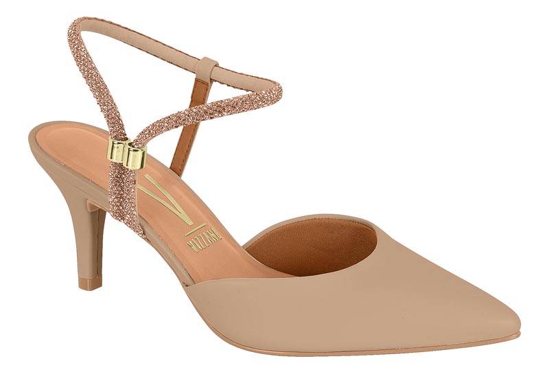 Zapatilla Destalonada Beige Glitter Oro Rosado Vizzano