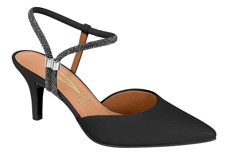 Zapatilla Destalonada Tira Strass Negra Vizzano