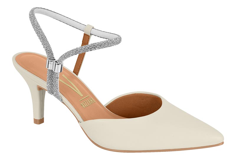 Zapatilla Destalonada Punta Fina Tiras Strass Branco Off Vizzano