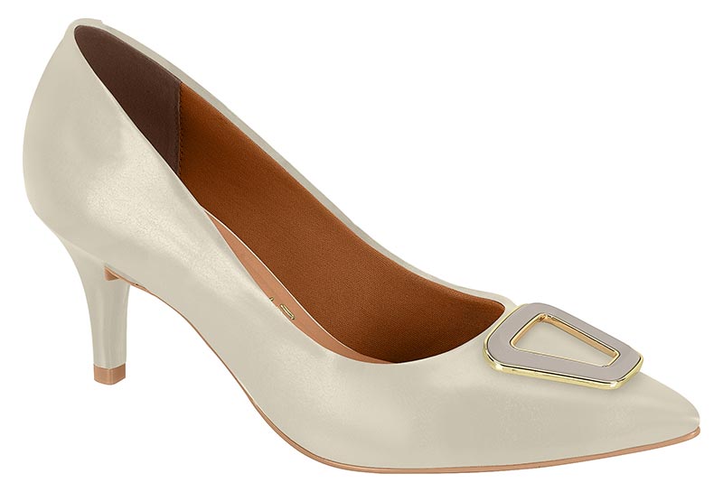 Zapatilla Tacón Kitten con Hebilla Blanco Off Vizzano