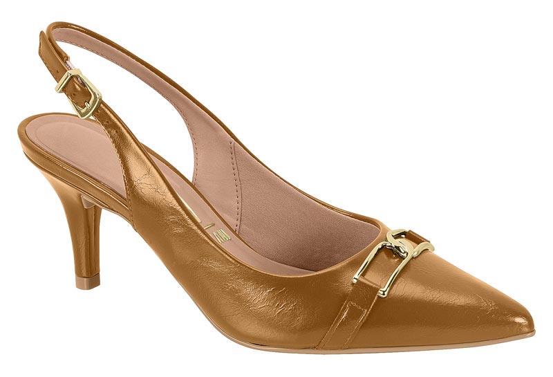 Zapatilla Destalonada Punta Fina Herraje Dorado Caramelo Vizzano