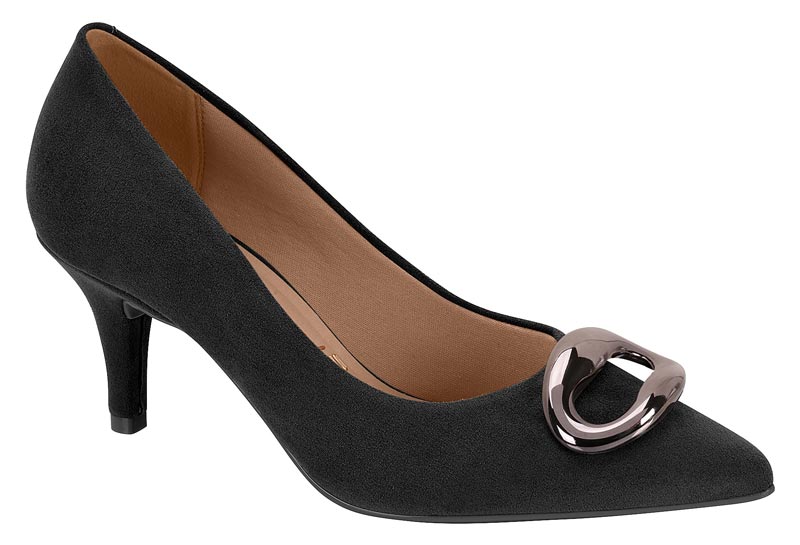 Zapatilla Camurça Negra Kitten con Aplique Metálico Vizzano