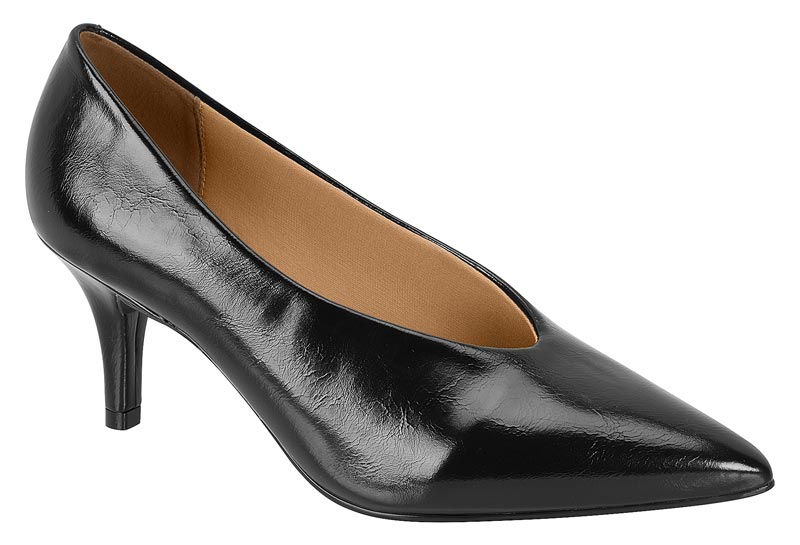 Zapatilla Punta Fina V-Cut Tacón Kitten Negra Vizzano