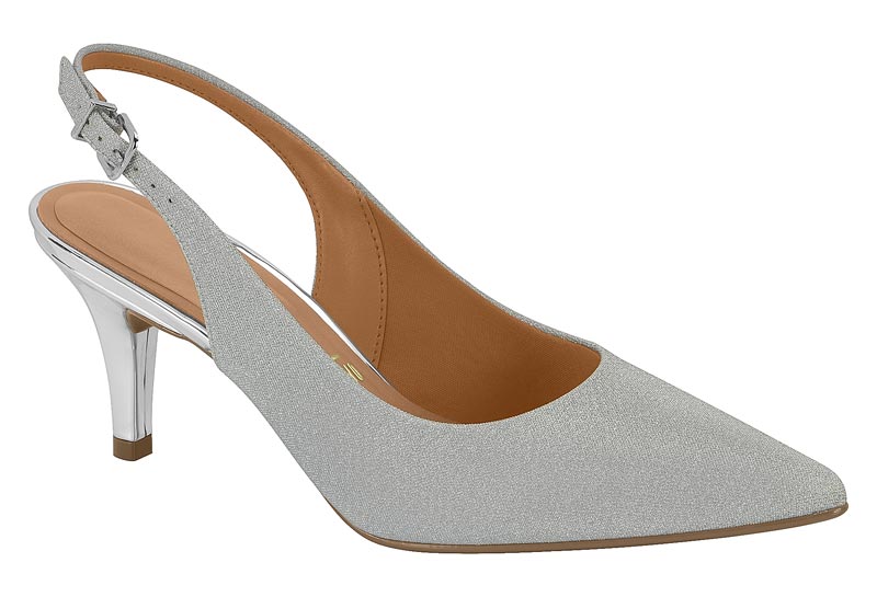 Zapatilla Destalonada Slingback Glitter Plata Vizzano