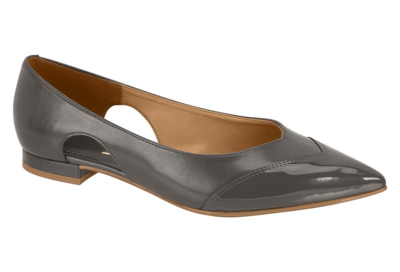 Balerina Punta Fina Cut Out Napa y Charol Dark Grey Vizzano