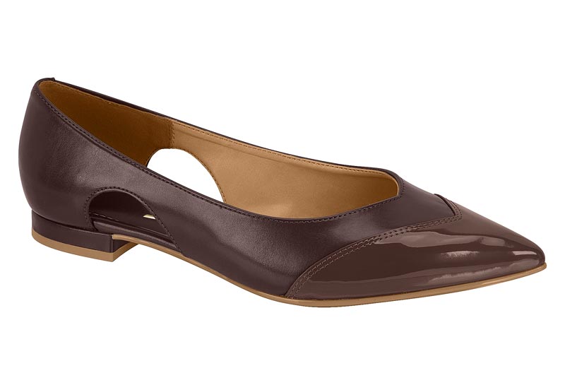 Balerina Puntiaguda Cut-Outs Napa y Charol Cacao Vizzano