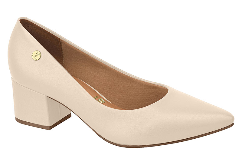 Zapatilla Punta Fina Tacón Bloque Pelica Crema Vizzano