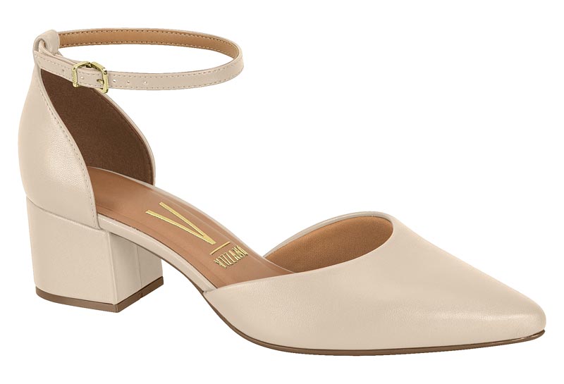 Zapatilla de Tacón Bloque Pulsera Punta Fina Crema Vizzano