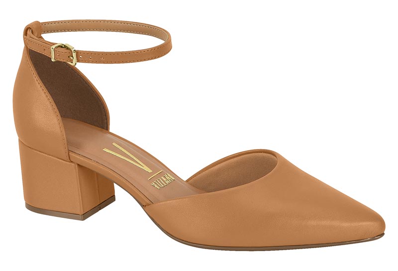 Zapatilla Slingback Punta Fina Tacón Bloque Camel Vizzano