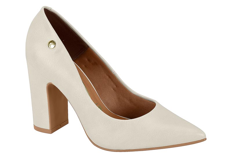 Zapatilla Punta Fina Tacón Bloque Napa Blanco Off Vizzano