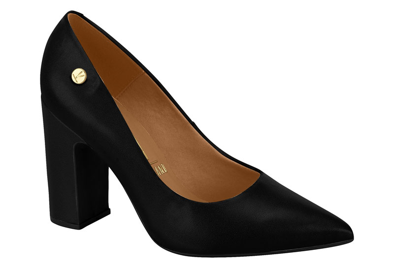 Zapatilla Punta Fina Tacón Bloque Pelica Negra Vizzano