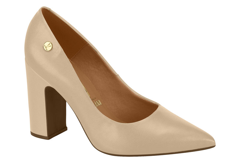 Zapatilla Punta Fina Tacón Bloque Pelica Beige Vizzano