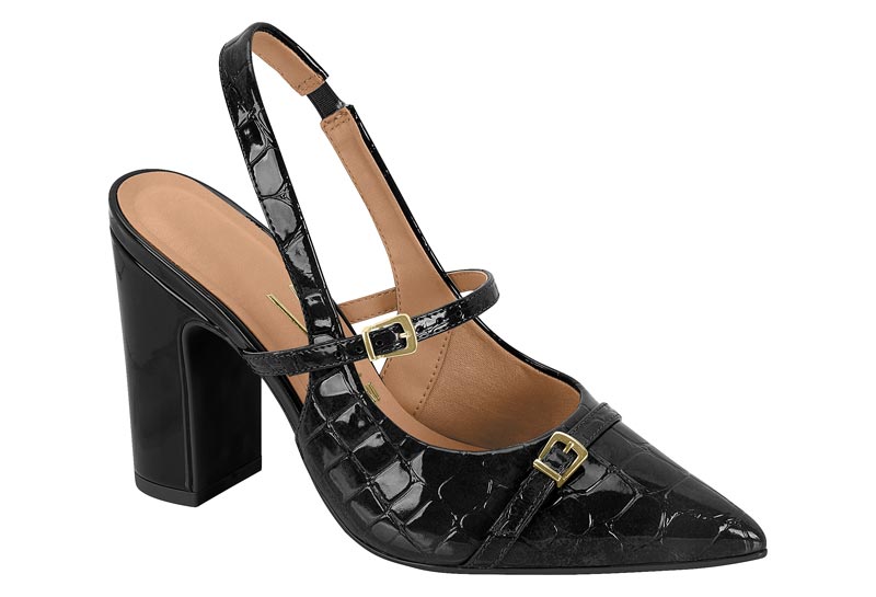 Zapatilla Destalonada Slingback Charol Croco Negro Vizzano