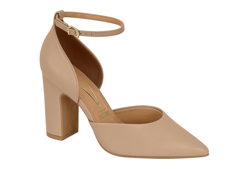 Zapatilla Pelica Tacón Bloque Correa Tobillo Beige Vizzano