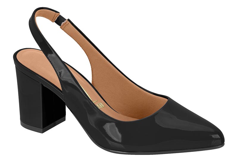 Zapatilla Destalonada Charol Negro Tacón Bloque Vizzano