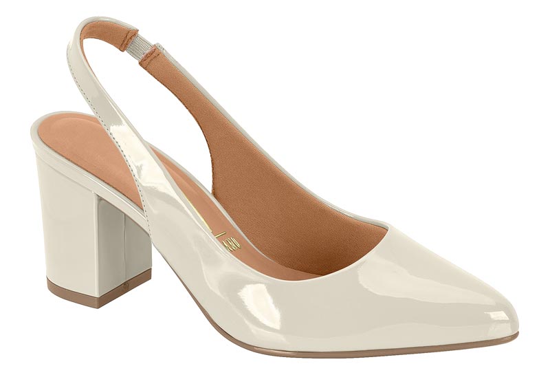 Zapatilla Destalonada Charol Blanco Off Tacón Bloque Vizzano
