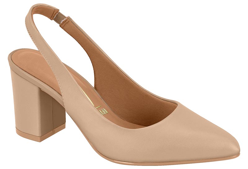 Zapatilla Destalonada Slingback Punta Fina Tacón Bloque Beige Vizzano