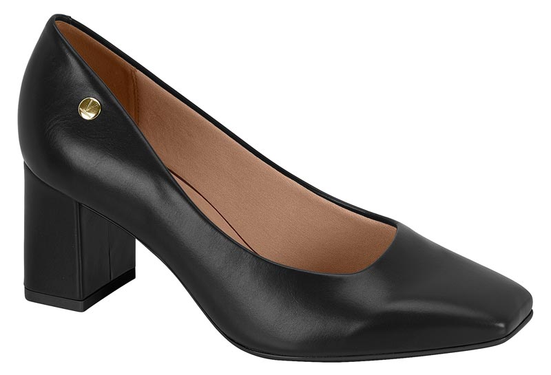 Zapatilla Cuadrada Tacón Bloque Napa Negra Vizzano