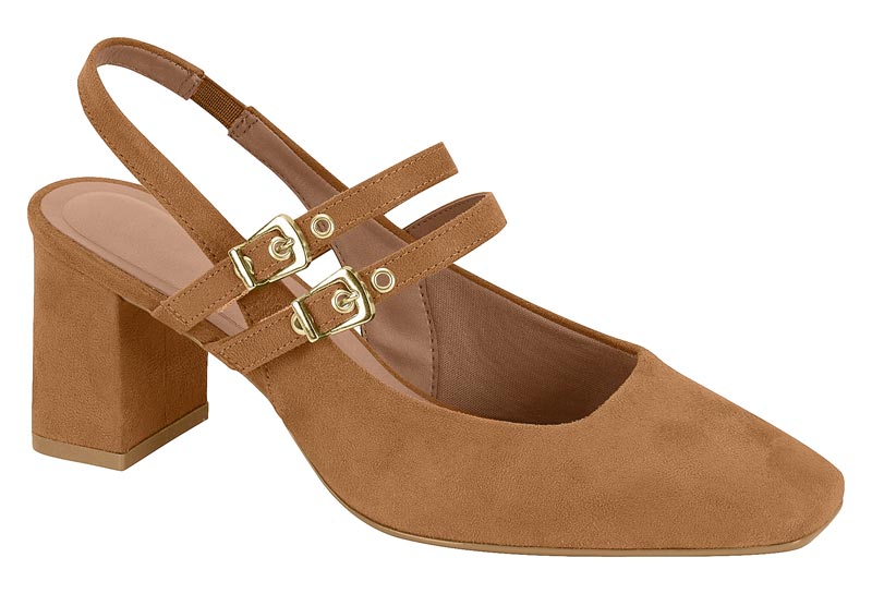 Zapatilla Destalonada Doble Correa Bloque Camel Vizzano
