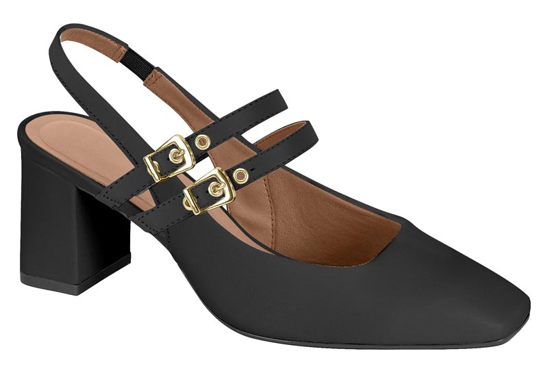 Zapatilla Destalonada Hebillas Tacón Bloque Negro Vizzano