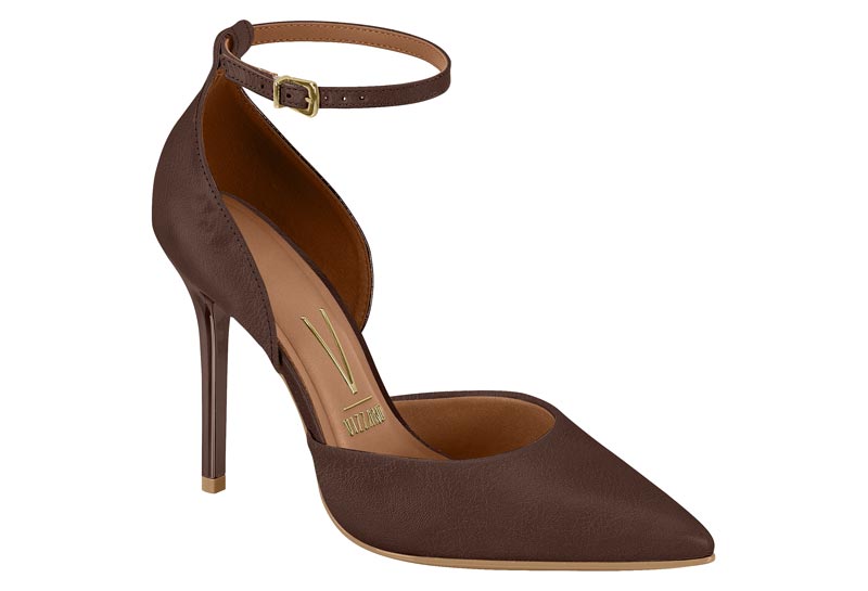 Zapatilla Aguja Punta Fina Correa Tobillo Chocolate Vizzano