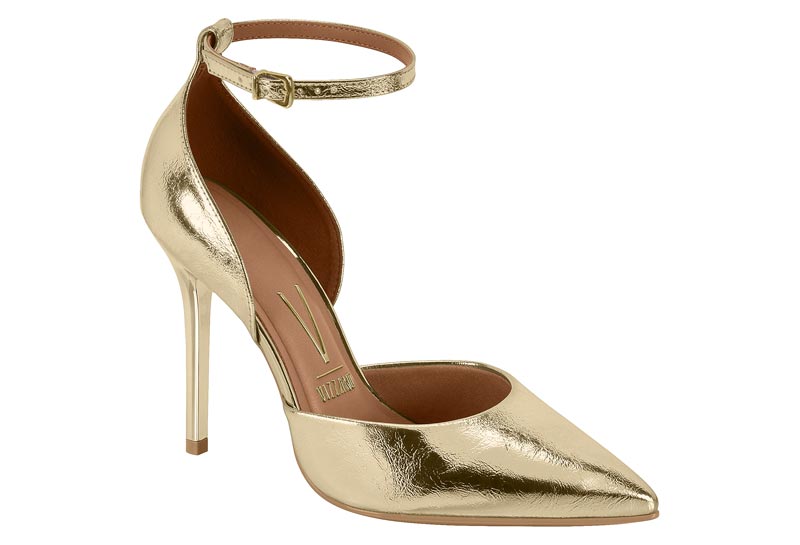 Zapatilla Tacón Aguja Pulsera Metálica Dorada Vizzano