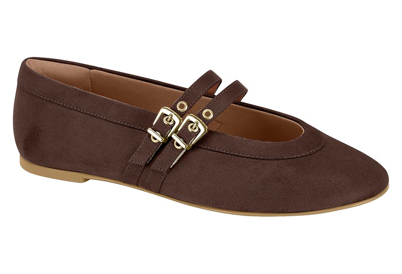 Balerina Plana Doble Hebilla Camurça Chocolate Vizzano