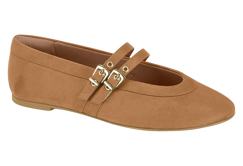 Balerina Mary Jane con Hebillas Gamuza Camel Vizzano