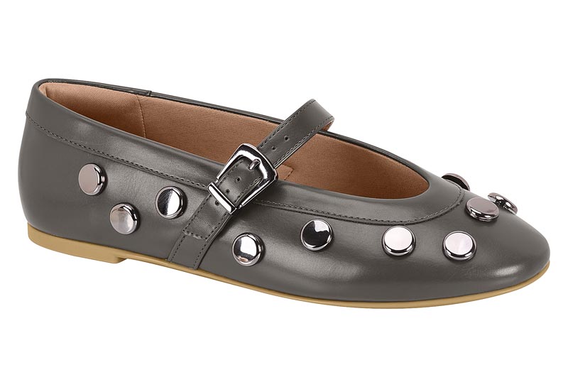 Balerina Mary Jane Estoperoles Napa Garda Gris Oscuro Vizzano