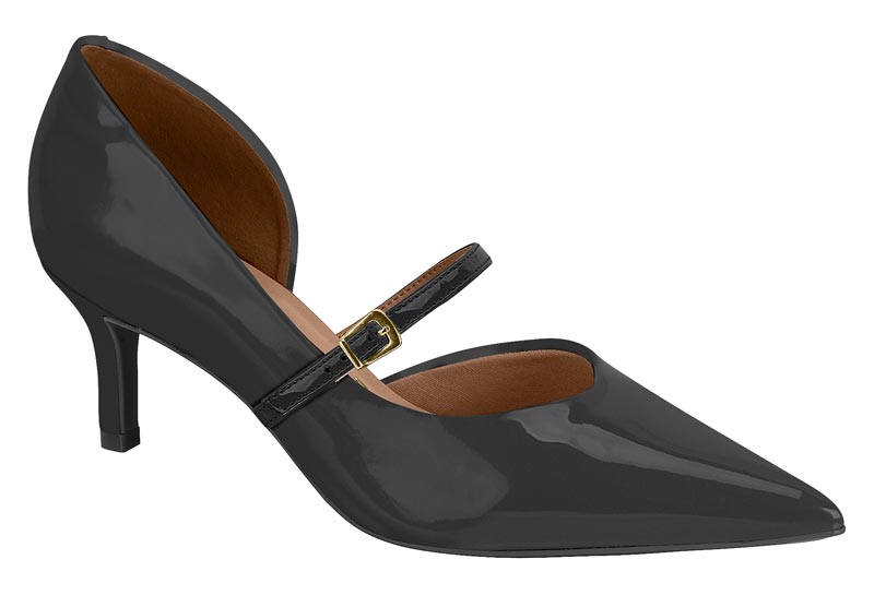 Zapatilla Charol Negro Punta Fina Correa Empeine Vizzano