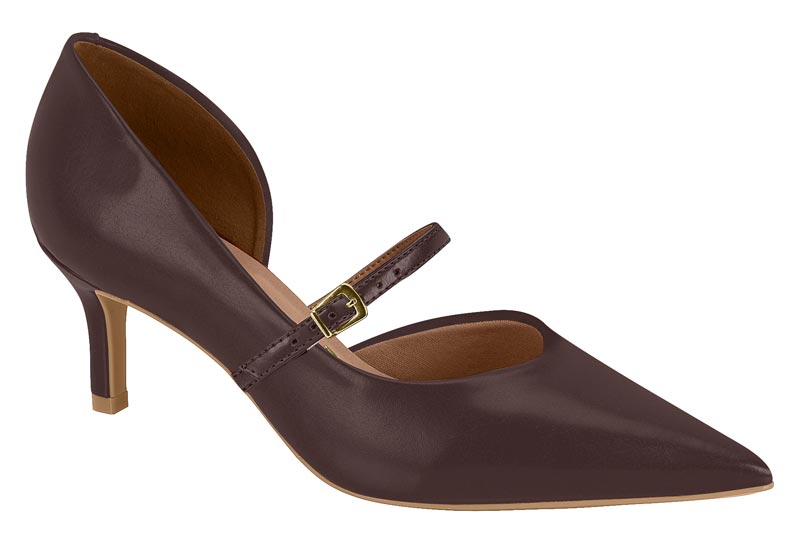 Zapatilla Mary Jane Punta Fina Tacón Kitten Napa Cacau Vizzano