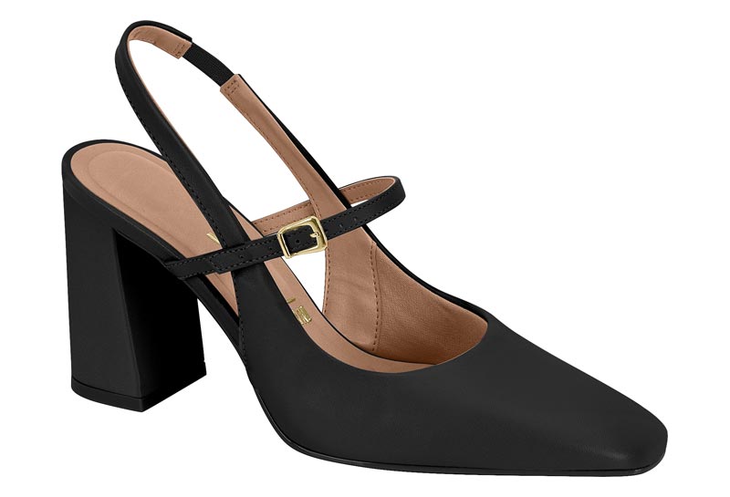 Zapatilla Destalonada Tacón Bloque Mary Jane Pelica Negro Vizzano