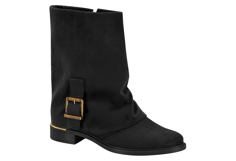 Bota Slouchy Negra Camurca Stretch con Hebilla Vizzano