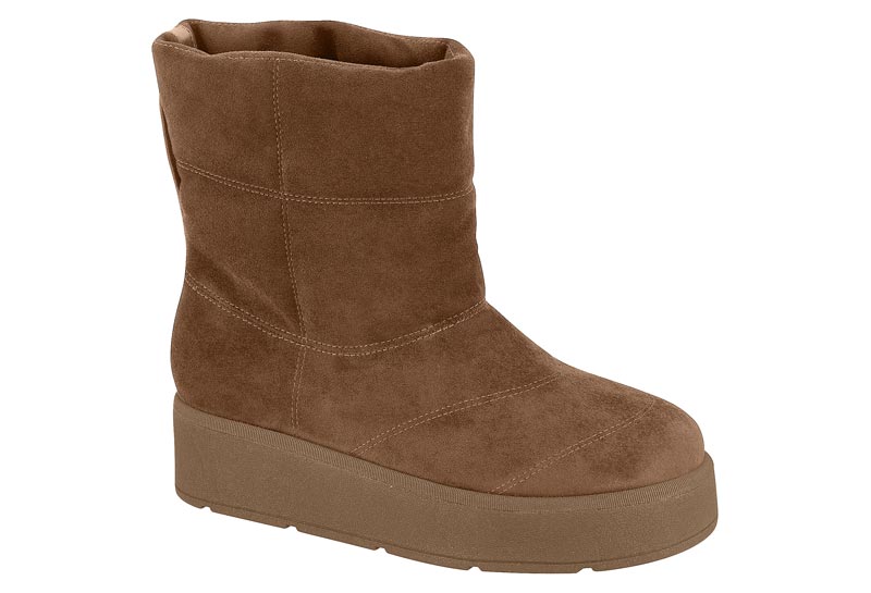 Bota Plataforma Camurça Stretch Puffer Camel Vizzano
