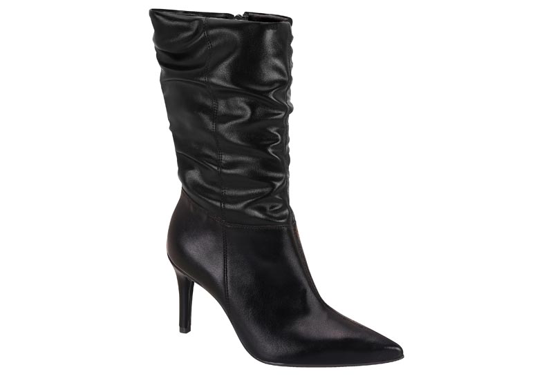 Bota Fruncida Napa Negra Tacón Aguja Vizzano