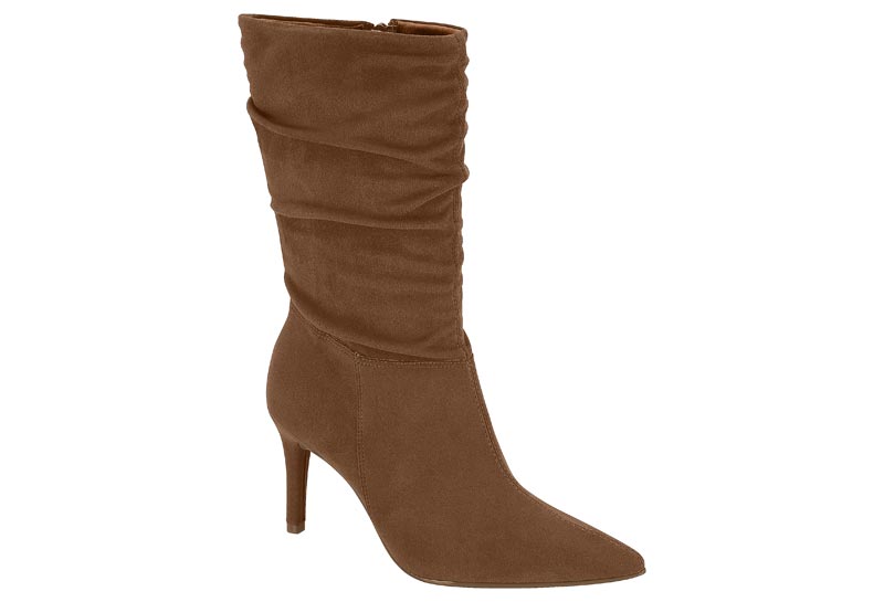 Bota Vizzano Camel Fruncida Gamuza Stretch Tacón Aguja