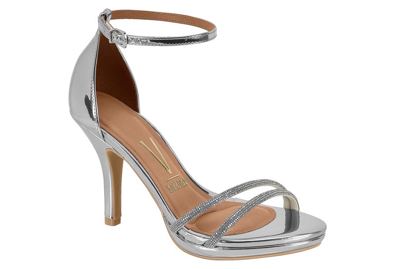 Sandalia Plataforma Aguja Glitter Plata Vizzano