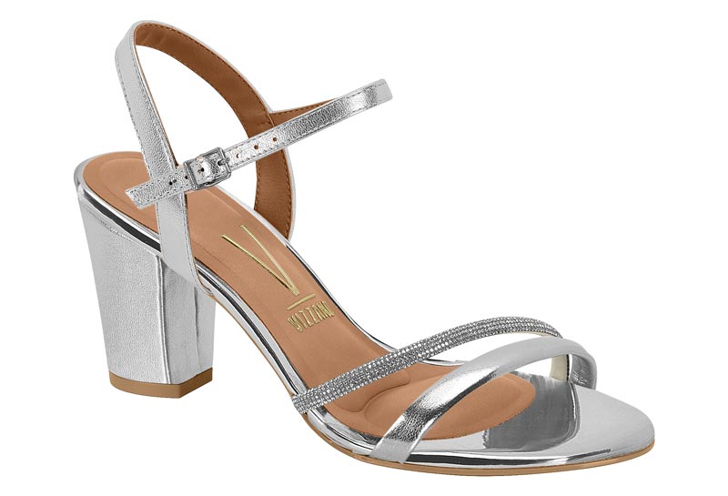Sandalia Tacón Bloque Glitter Plata Vizzano