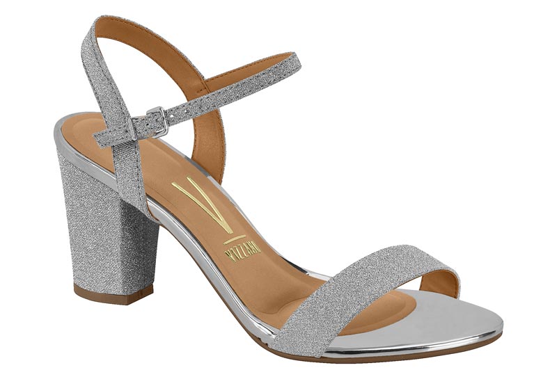 Sandalia Tacón Bloque Glitter Plata Vizzano