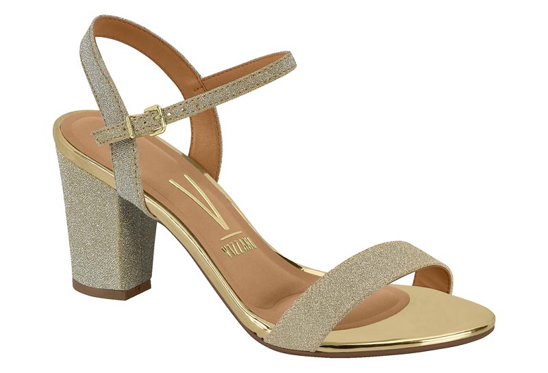 Sandalia Tacón Bloque Glitter Dorado Vizzano