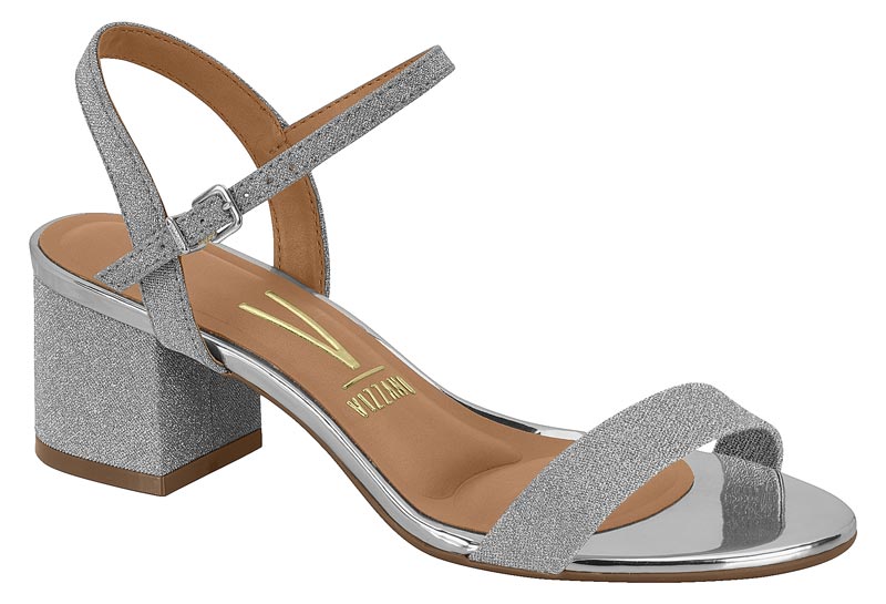 Sandalia Tacón Bloque Glitter Plata Vizzano