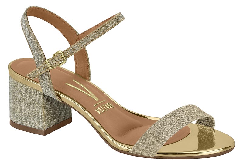 Sandalia Tacón Bloque Glitter Dorado Vizzano