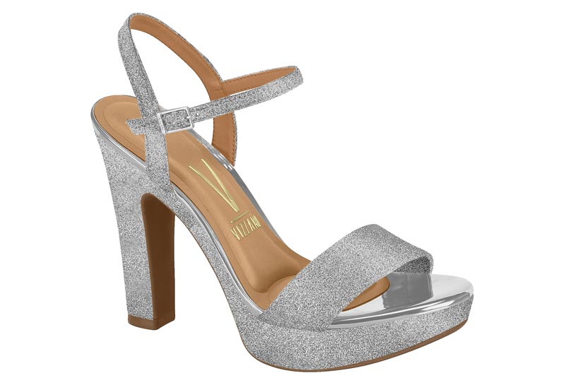Sandalia Plataforma Glitter Plata Vizzano