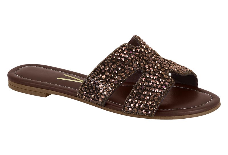 Sandalia Plana Tiras Glitter Chocolate Vizzano