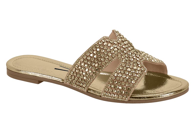 Sandalia Plana con Pedrería Dorado Vizzano