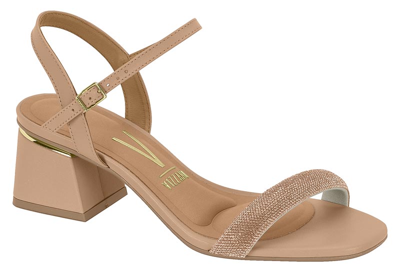 Sandalia Tacón Bloque Glitter Oro Rosado Vizzano