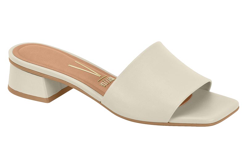 Sandalia Punta Cuadrada Tacón Bloque Off White Vizzano