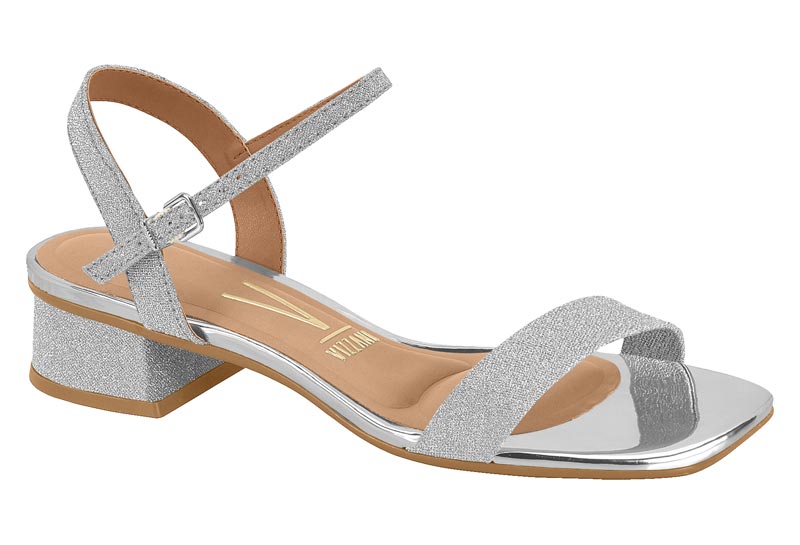 Sandalia Tacón Bloque Glitter Plata Vizzano