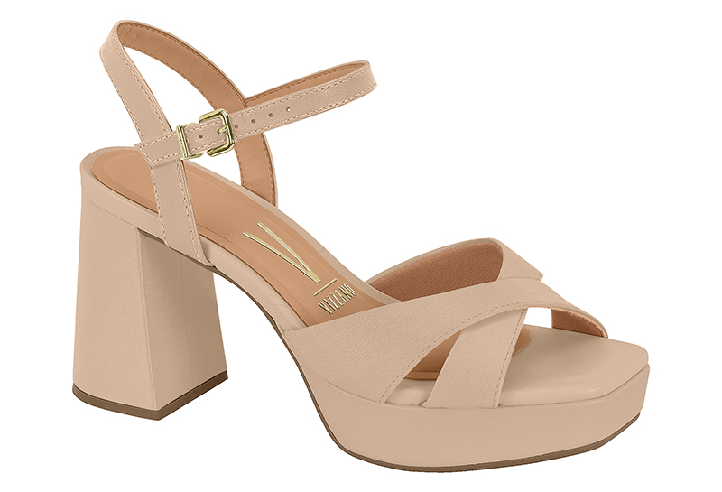 Sandalia Plataforma Tiras Cruzadas Pelica Beige Vizzano