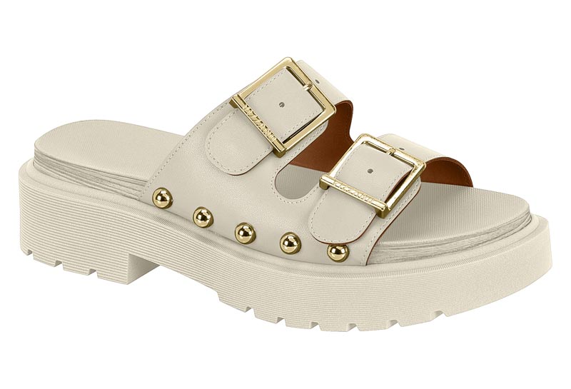 Mule Plataforma Track Pelica Off-White Estoperoles Vizzano
